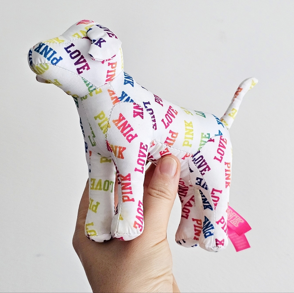 Victoria’s Secret PINK Logo Dog Plush LOVE Multicolor Print Y2K Collectible